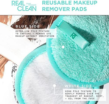 Real Techniques Real Clean Makeup Remover Pads, Reusable Makeup-Removing Rounds, Dual-Sided For Toner, Essence, Eye & Face Makeup Removal, For All Skin Types, 2 Count (Pack of 2)
