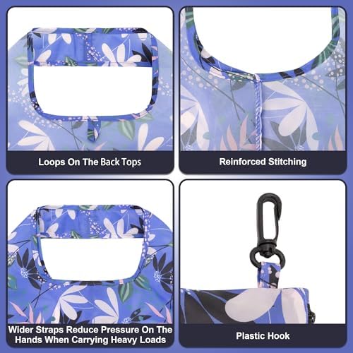 HOLYLUCK Reusable Grocery Bags,Heavy Duty Foldable Shopping Tote Bag (Standard, Purple leaves)