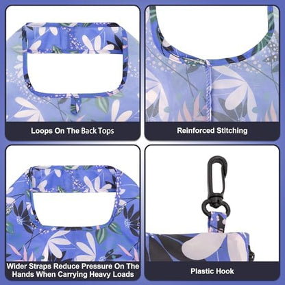 HOLYLUCK Reusable Grocery Bags,Heavy Duty Foldable Shopping Tote Bag (Standard, Purple leaves)