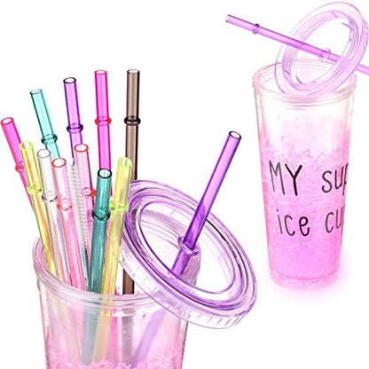 DAKOUFISH 11 Inch Clear Reusable Plastic Replacement Drinking Straws for 24 oz & 16 oz Mason Jar Tumblers,Set of 12 Pcs Straws with Cleaning Brush (11inch 7color)