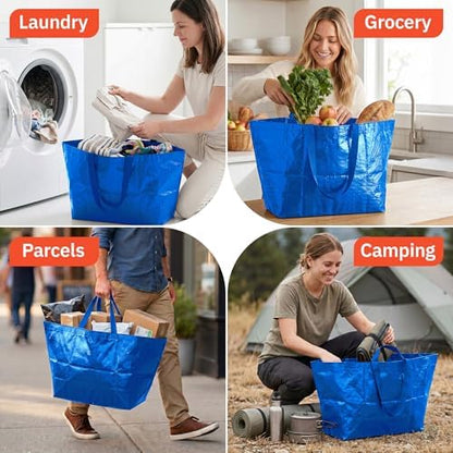 DURASACK Haul-It-All Extra-Large Reusable Shopping Bag, Blue, Pack of 4