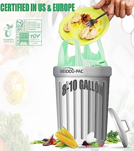 BEIDOU-PAC 8-10 Gallon Compostable Trash Bags, 60 Count - Ideal for Kitchen & Food Scrap Waste, US BPI Certified to ASTM D6400 Standard