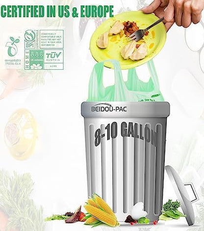 BEIDOU-PAC 8-10 Gallon Compostable Trash Bags, 60 Count - Ideal for Kitchen & Food Scrap Waste, US BPI Certified to ASTM D6400 Standard