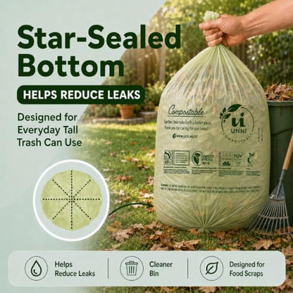UNNI 30-33 Gallon Compostable Bags, 20 Count, 124 L, Extra Thick 1.1 Mil