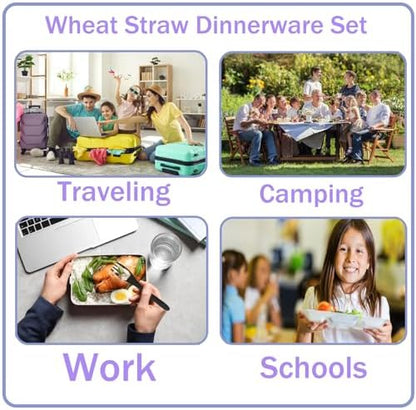 Wheat Straw Travel Utensils 2pk Knife Fork Spoon Cutlery with Storage Case