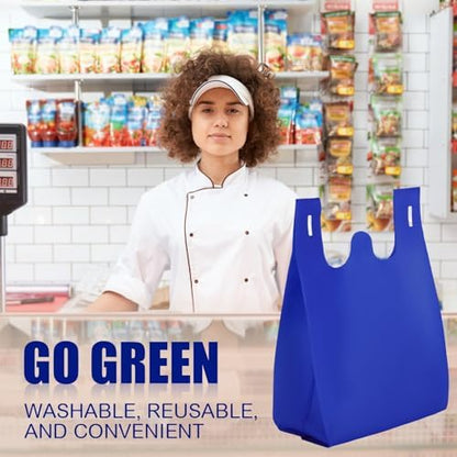 Windyun Large Grocery T-shirt Bags Bulk Reusable Non Woven Shopping Bag Foldable Gift Tote with Handle, 20.5x11x5.5 Inch