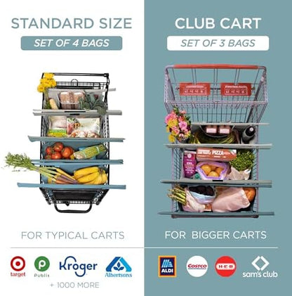 Lotus Earth Tone Trolley Reusable Shopping Bags (4-Pack) – Detachable & Reusable Grocery Bags Foldable with Insulated Grocery Bag & Egg/Wine Holder – Washable Shopping Tote to Save Time & Easy Storage
