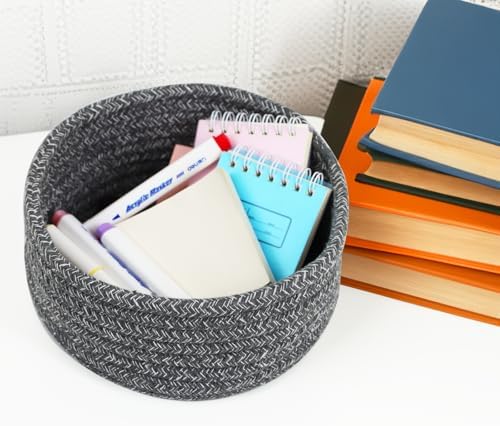 Small Woven Cotton Rope Baskets, Set of 3, Grey