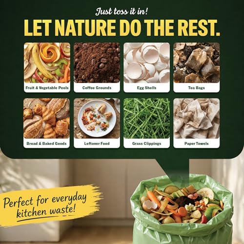 30-35 Gallon Compostable Trash Bags with Flat Top, 20 Count, Heavy Duty 1.6 Mil, Large Outdoor Yard Waste Bags, BPI Certified, ASTM D6400, Compostable Garbage Bags, Fits 30 33 35 Gallon