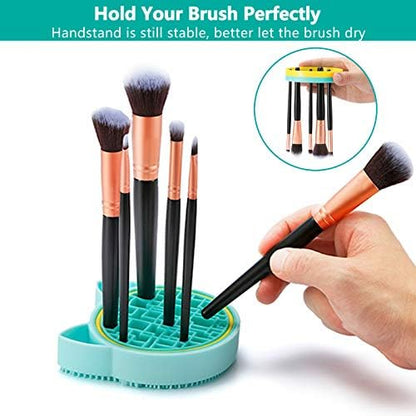 TailaiMei 2 in 1 Makeup Brush Cleaning Mat With Drying Holder, Silicon Cat Shaped Cleaner Pad, Cosmetic Organizer Rack, Portable Washing Tool for Makeup (Green)