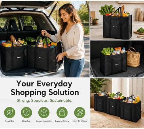 Homemell Heavy Duty Reusable Grocery Bags, Large Shopping Tote Bag, 6 Pack
