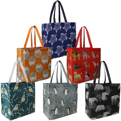 BeeGreen Animal Reusable Grocery Bags - W13*H13*D7 6 Packs Lightweight Shopping Totes with Long Handles, Water Resistant,Durable and Portable - Perfect for Groceries, Supermarket, Gifts, and More