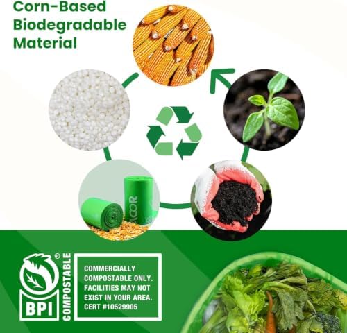 Compost Bags, 3 Gallon Compostable Food Scrap Bags Handle Tie,200 Count (Pack of 2),Certified by BPI and ASTM D6400