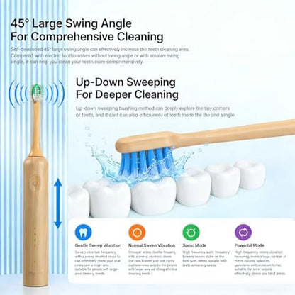 Oscillating Ultrasonic Electric Toothbrush with Bamboo Brush Heads (5 Pack)