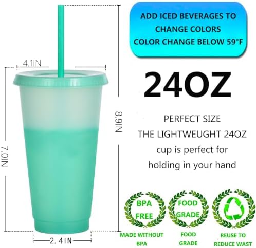 Color Changing Cups, 12 Pack 24oz Plastic Tumblers, Reusable Iced Coffee & Smoothie Cups with Lids and Straws for Parties and Travel (transparent, 12 Pack)