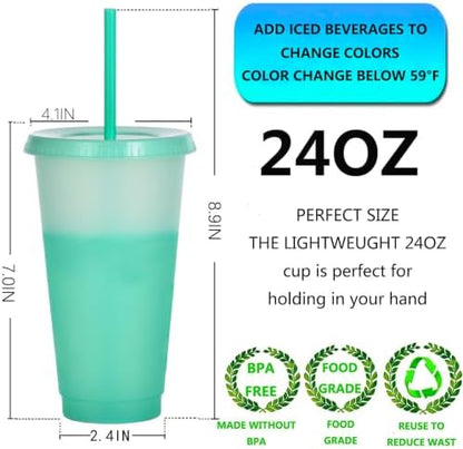 Color Changing Cups, 12 Pack 24oz Plastic Tumblers, Reusable Iced Coffee & Smoothie Cups with Lids and Straws for Parties and Travel (transparent, 12 Pack)