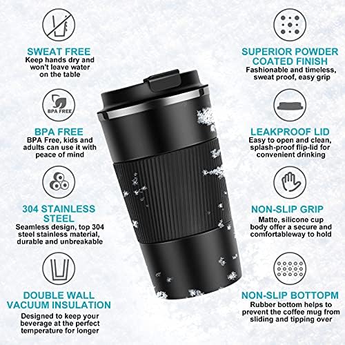 YINJOYI 12oz Travel Coffee Cups Insulated Tumbler Thermal Mug to Go with Lid Leak Proof Reusable Stainless Steel Coffee Mug Spill Proof for Hot and Iced Cold Drinks (Purple, 380ml)