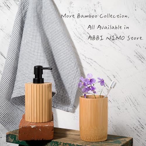 Ribbed Bamboo Soap Dispenser, Natural Finish Black Pump 7 oz