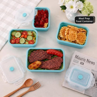 4Pcs Collapsible Food Storage Containers with Lid,Blue Square,4Size