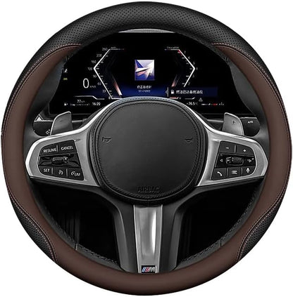 Leather Steering Wheel Cover 15 Inches Car Steering Wheel Cover Stretchy Easy Installation Durable Breathable Non-Slip for Honda Civic Accord Fit CRV HRV Pilot Odyssey Accessories -Brown