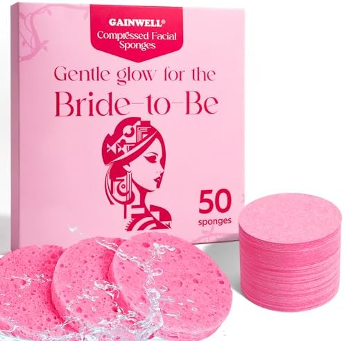 GAINWELL Bride to Be Gifts, 50-Count Compressed Facial Sponge, Daily Facial Cleansing and Exfoliating, 100％ Natural Cosmetic Spa Sponges for Makeup Remover, Reusable, Pink