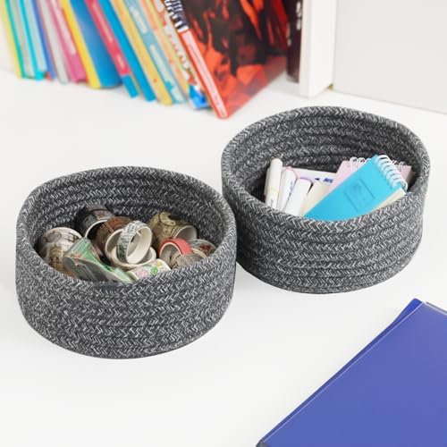 Small Woven Cotton Rope Baskets, Set of 3, Grey