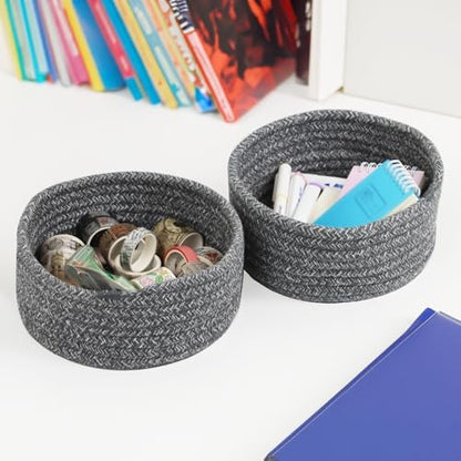 Small Woven Cotton Rope Baskets, Set of 3, Grey