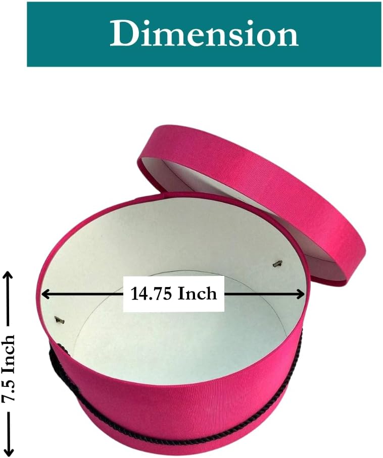 Sarah's Hat Boxes Classic Cerise Hat Box – 14.75" x 7.5" (Dia. x Ht.) Handmade in USA – Odorless Non-Toxic Adhesive, Cording Handle – Premium Storage for Hats & Accessories