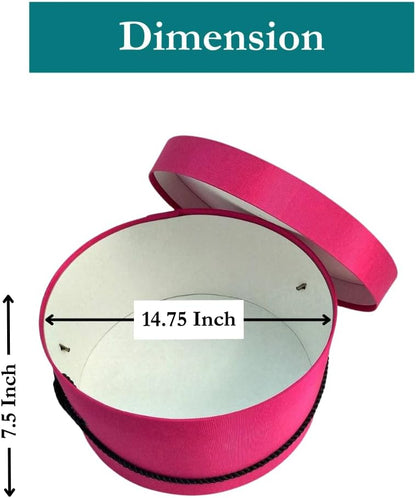 Sarah's Hat Boxes Classic Cerise Hat Box – 14.75" x 7.5" (Dia. x Ht.) Handmade in USA – Odorless Non-Toxic Adhesive, Cording Handle – Premium Storage for Hats & Accessories