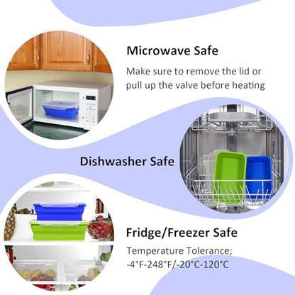 Extra Large Collapsible Silicone Food Storage Containers with Lids, Set of 2 Foldable Lunch Boxes 82.8oz + 60.2oz, for Kitchen, Travel, Camping, BPA Free