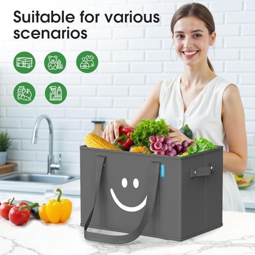 Reusable Grocery Bags 6 PCS, Sturdy Handles & Bottom to Stands Upright