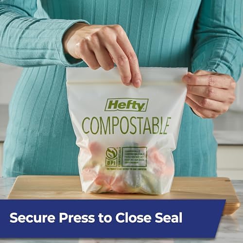 Hefty Compostable Press-To-Close Storage Bags, Quart Size, 40 Count