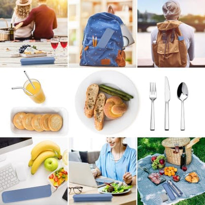 HaWare Portable Travel Utensils with Case, Stainless Steel Silverware Set for Camping Office School Lunch, Including Knife Fork Spoon Chopsticks, Reusable and Dishwasher Safe(Blue)