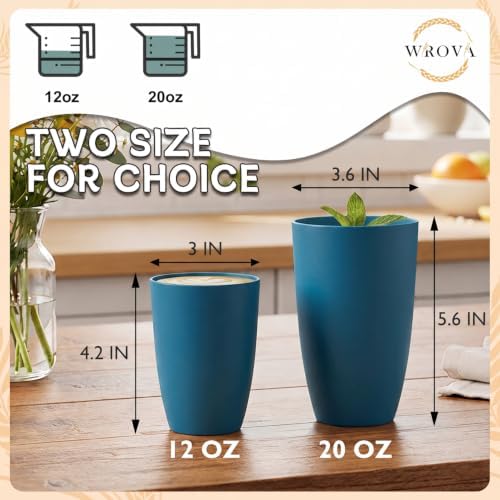 Wrova Wheat Straw Cups 6 PCS Good Alternative to Plastic Reusable Cups 12 oz Unbreakable Drinking Cup Reusable Dishwasher Safe Water Plastic Glasses Navy Blue