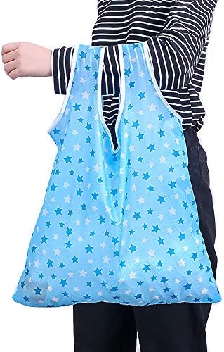 Kaxich Foldable Reusable Grocery Shopping Tote Bags, 6 Pack Eco-friendly Travel Recycle Shopping Bags Folding to fits in Pocket, Waterproof and Machine Washable