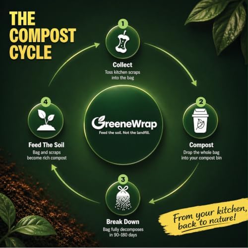 13 Gallon Compostable Trash Bags with Drawstring, 30 Count, 1 Mil, Tall Kitchen Food Scrap Compost Bags, BPI Certified, ASTM D6400, Compostable Garbage Bags, Unscented, 13 Gal