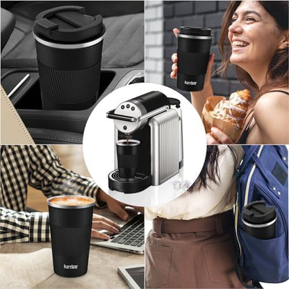 KETIEE Travel Mug 12oz, Vacuum Insulated Coffee Mug with Leakproof Lid, Travel Coffee Tumbler Stainless Steel Double Walled Reusable Coffee Cup for Hot and Iced Water (Black)