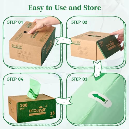 ECOLipak 13 Gallon 100 Count Compostable Kitchen Trash Garbage Bags