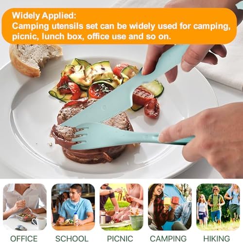 Travel Utensils with Case, 12 Sets Camping Utensil Sets, Wheat Straw Portable Knife Fork Spoons Tableware, Reusable Utensils for Lunch Box (Multi)