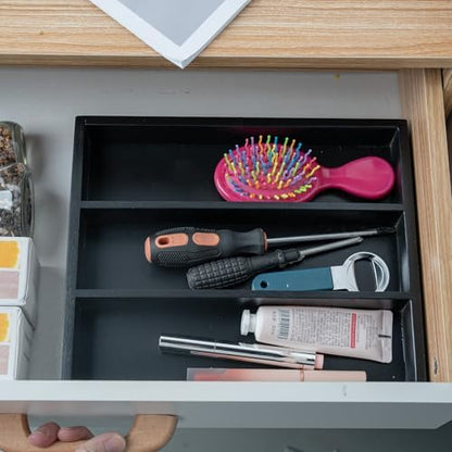 Fibogollo Bamboo Silverware Organizer with 3 Slots for Kitchen（Black）