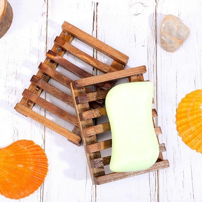 TIESOME 2 Pack Teak Soap Dish, Wooden Soap Holder, Natural Teak