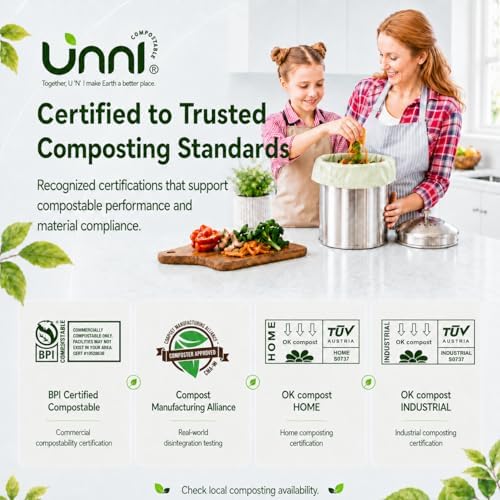 UNNI 3 Gallon Compostable Bags with Easy-Tie Handles, 11.35 L, 200 Count
