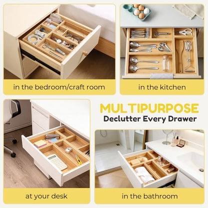 lilLittle Bamboo Drawer Organizer, 8 Pcs Multi Purpose Drawer Organizer Set