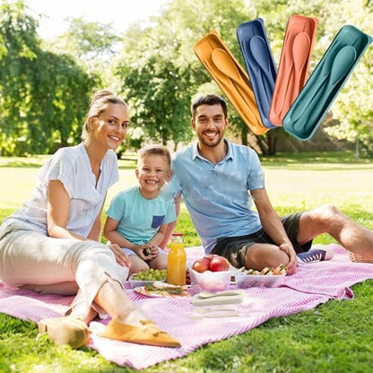 Travel Utensils with Case, 4 Sets Reusable Utensils Set with Case, Wheat Straw Utensils for Lunch Box Accessories, Camping Utensil Set for School Work Lunch or Daily Use