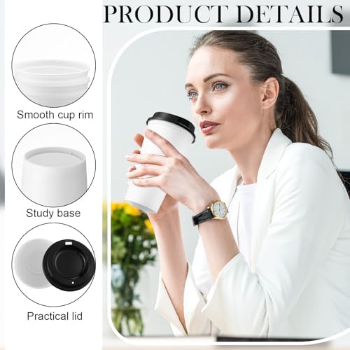 Honeydak 45 Pack 16 oz Reusable Coffee Cups with Lids Water Bottle Iced Coffee Travel Mug Reusable Portable Plastic Tea Tumblers Bulk for Hot and Cold Drinks Birthdays Party(Classic,White with Black)