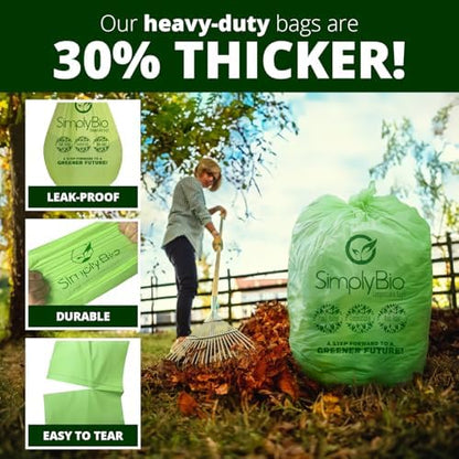 Simply Bio 50-55 Gallon Compostable Trash Bags Liners Flat-Top, Heavy Duty Extra Thick 2 Mil, 208.2 Liter, 12 Bags, Lawn, Yard, and Restaurant Use, ASTM D6400, US BPI, OK Compost Home Certified