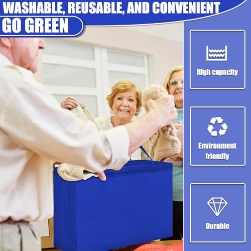 Windyun Reusable Grocery Bags Large Non Woven Shopping Bags with Handles Foldable Portable Tote, 16x6x12 Inch