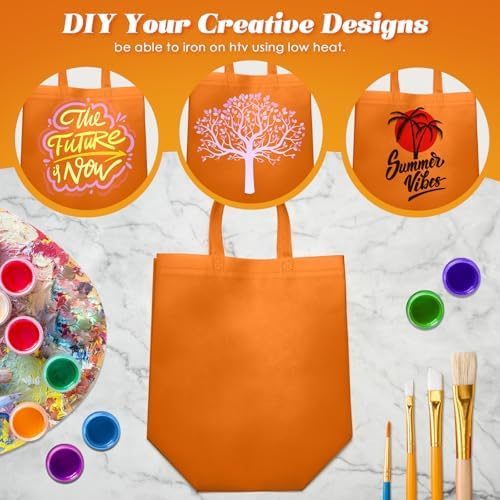 Reginary 50 Pcs Reusable Tote Bags Shopping Bags Non Woven, Orange