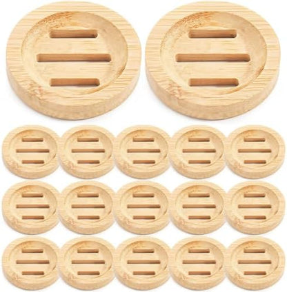 24PCS Bamboo Soap Dishes,3.2 in Round Wooden Soap Holder with Drainage Slots, Waterproof Lacquered Soap Bar Tray for Bathroom Shower, Shampoo Bar Holder, Scrub Sponge Tray