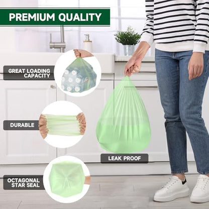 Biodegradable Small Trash Bags 4 Gallon, 105 Counts Unscented Bathroom Trash Bags, Easy Tearing Small Garbage Bags for Bathroom Bedroom Office, Green
